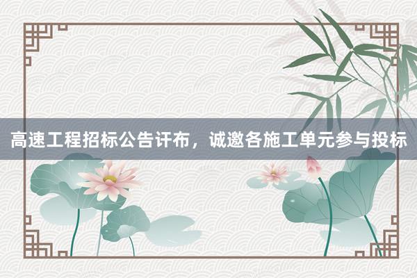 高速工程招标公告讦布，诚邀各施工单元参与投标
